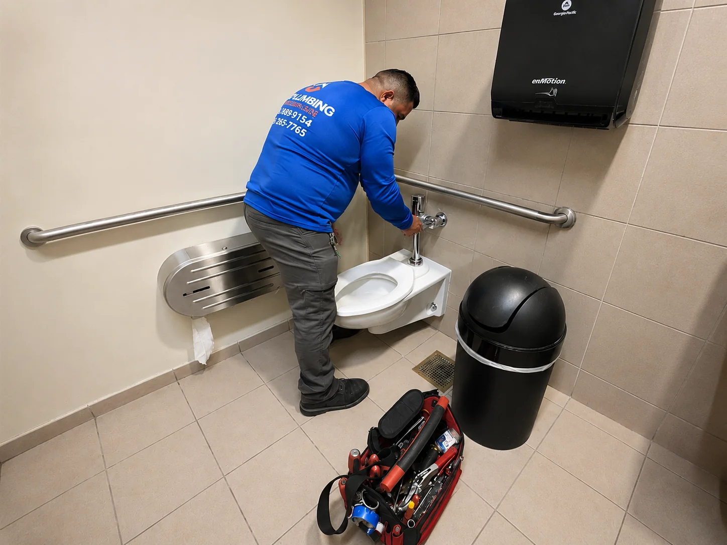 Commercial restroom plumbing repair and maintenance by USA Plumbing and Trenchless